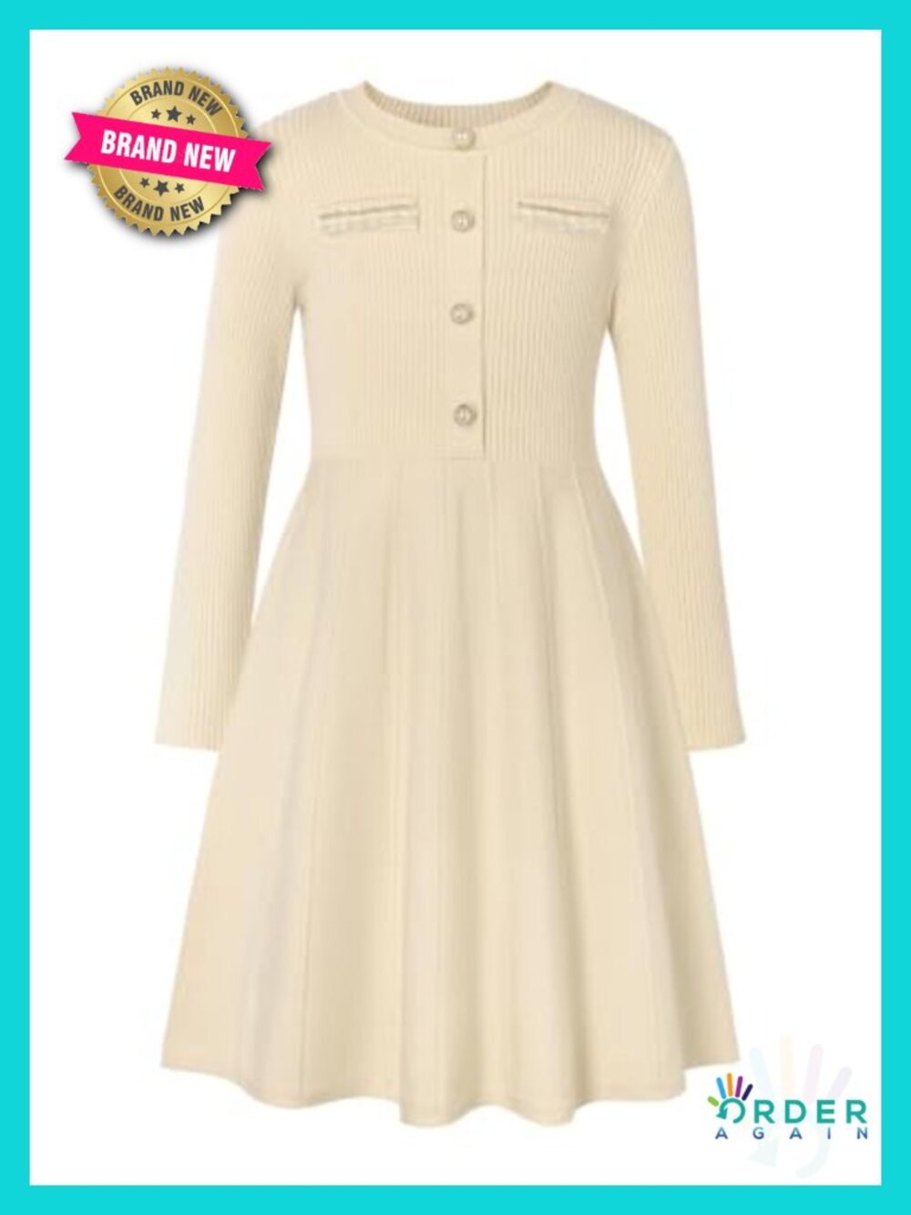 Girls Knit Sweater Dress Long Sleeve A-Line Fall Winter Casual